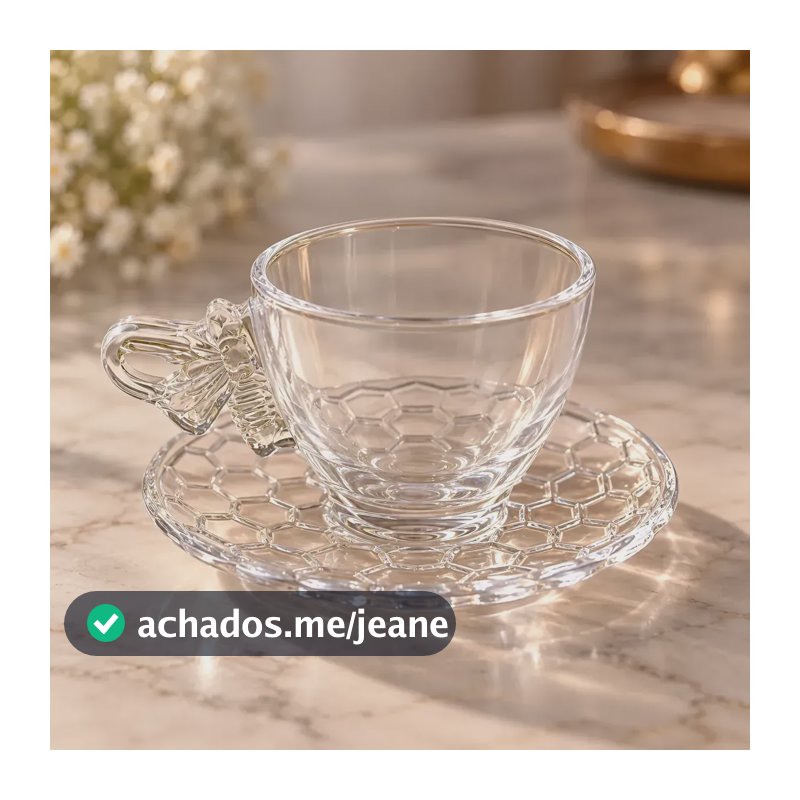 Jogo 4 Xícaras De Vidro Transparente Com Pires 80ml Café Chá