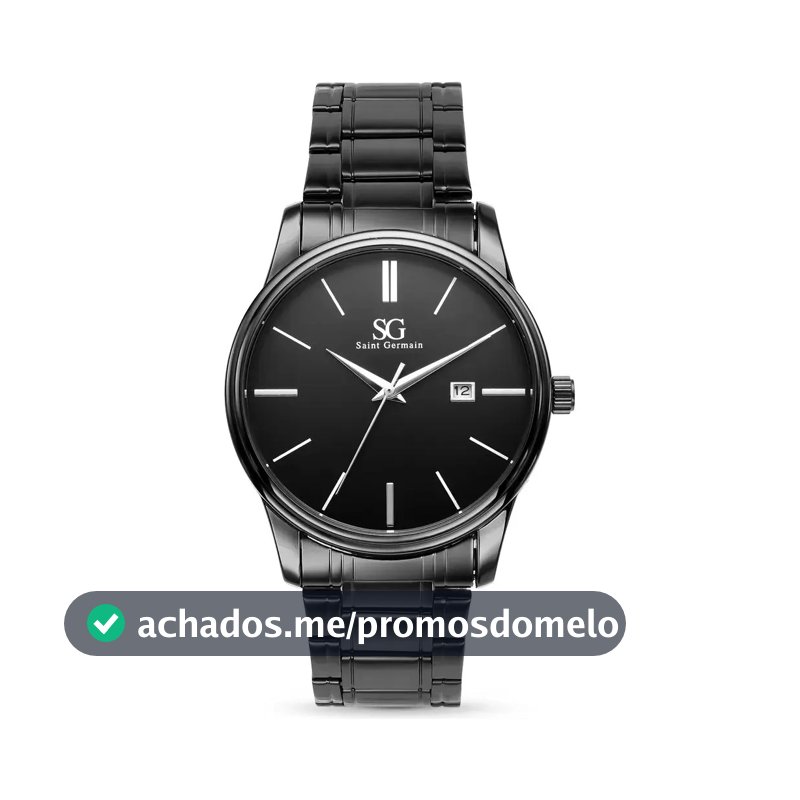 Relógio Chroma Masculino Preto Saint Germain Clássico Caixa Preta Detalhes Prata 42mm