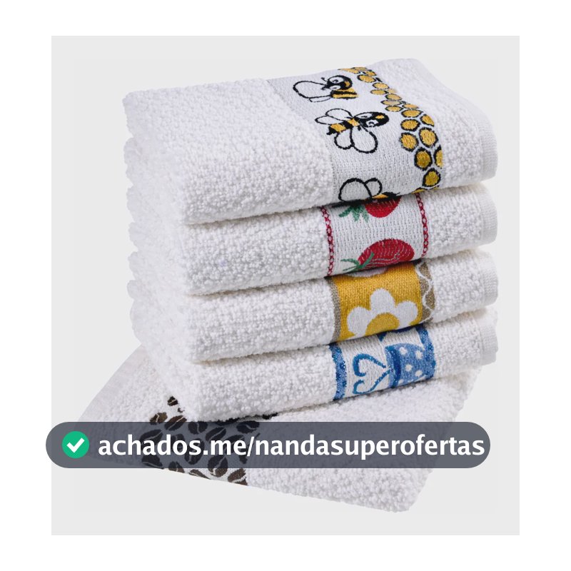 Pano De Prato Atoalhado Laun Gourmet Kit Com 5 Peças Branco Desenho Sortidos