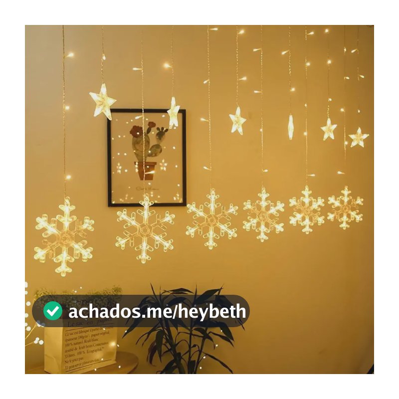 Cascata De Estrela Com Floco De Neve ,decoraçao De Natal Branco Quente 127v