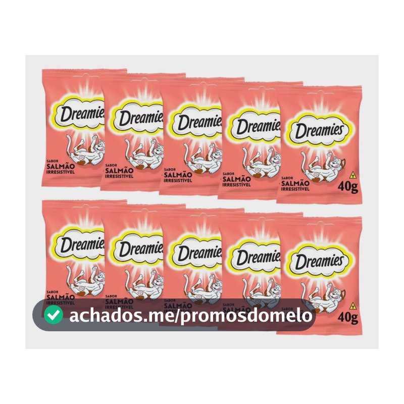 10 Petiscos Dreamies Salmão Para Gatos Adultos 40g
