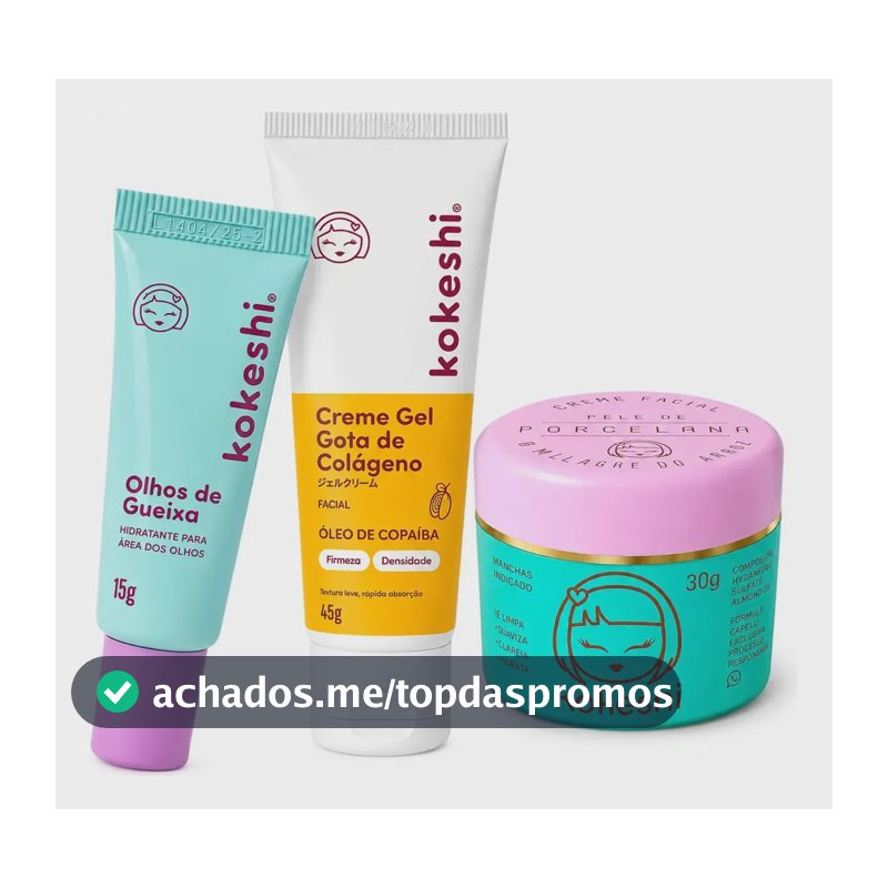 Kit Facial Kokeshi Completo 3 Passos Olhos de Gueixa, Pele de Porcelana e Gota de Colágeno