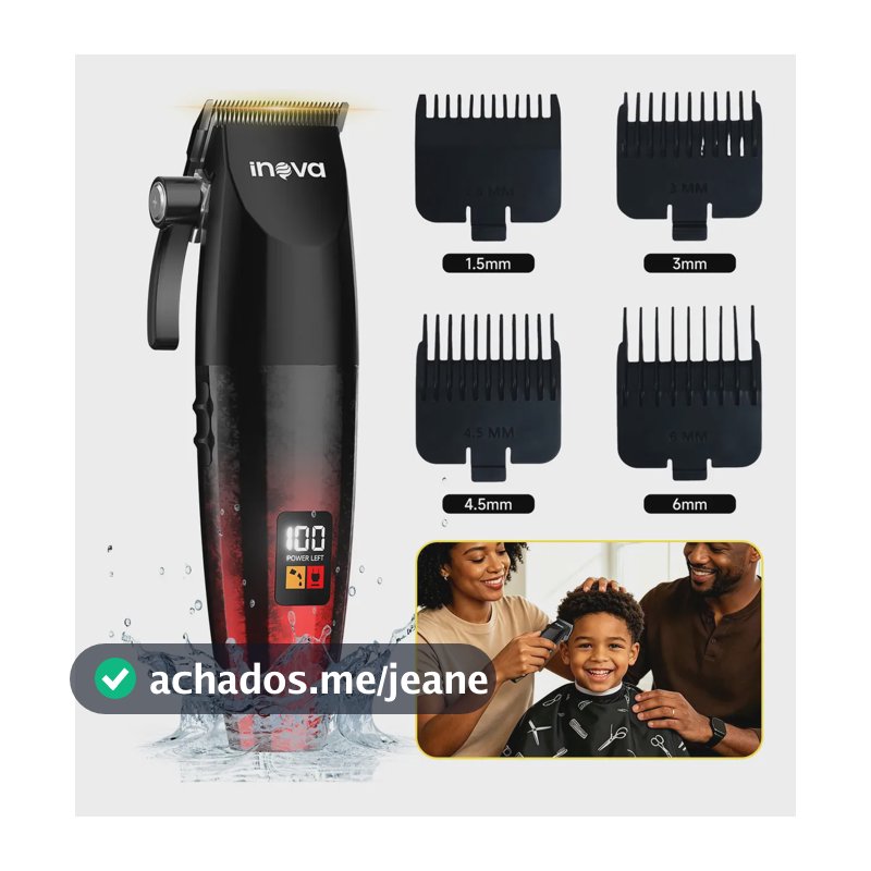 Máquina Corte Profissional Cabelo Sem Fio Com Visor Digital De 4 Configurações De Comprimento Ajustáveis Recarregável , Adequado Para Aparar Cabelo E Barba