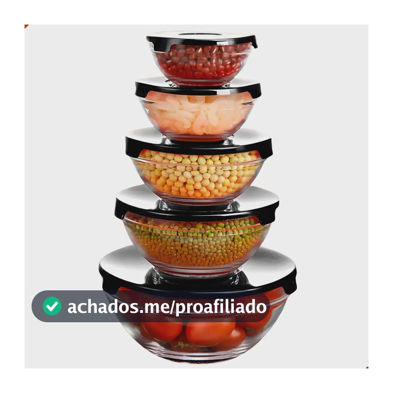 Jogo Com 5 Potes De Vidro Herméticos Com Tampa Tigela Redondo Marmita Ms Variedades E Utilidades Sortido