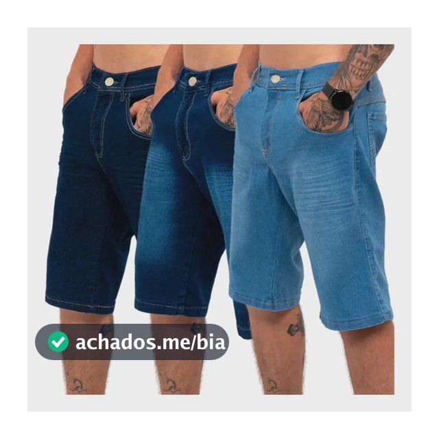 Kit 3 Bermudas Jeans Masculina Lycra Elastano