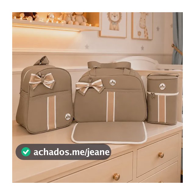 Kit Bolsas Bebe Saída Maternidade Bege Com Laço Bege Listras