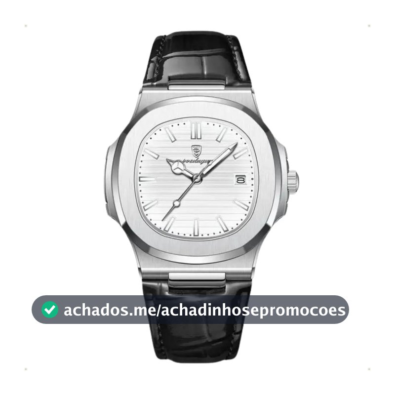 Relógio Classic Vintage Suíço Masculino Em Couro Esportivo Correia Preto Bisel Prateado Fundo Branco