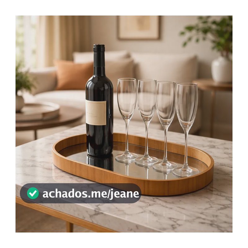 Bandeja Espelhada Decorativa Mesa Bar Aparado 50x30cm Oval Madeira Laminada