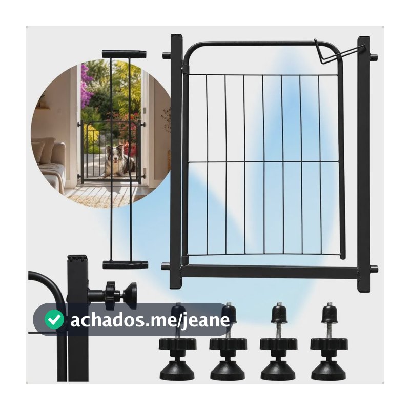 Portão Segurança Preto Para Pet Cachorro Crianca Bebe Ajustavel de 68 A 83cm Sem Furo Grade aramado 69cm de altura Açomix
