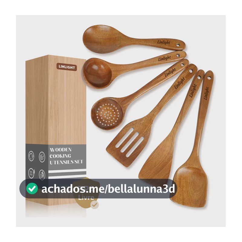 Kit 6 Utensílios Cozinha Escumadeira Madeira Resistentes Ao Calor - Livre de BPA