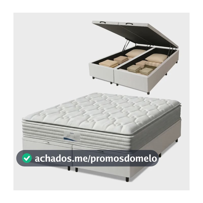 Cama Box Baú Casal King Colchão Molas Ensacadas Granville Com Pillow 193x203x69cm Branco