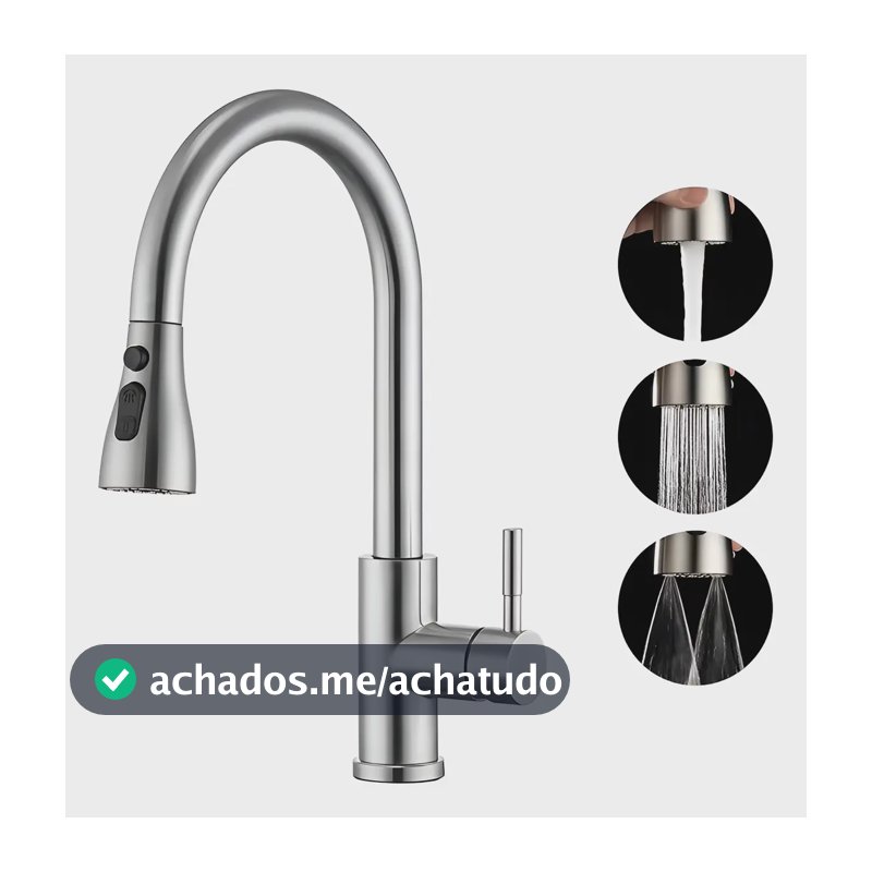 Torneira Gourmet Monocomando Pia Cozinha Bancada Flexivel 3 Prateado Escovado