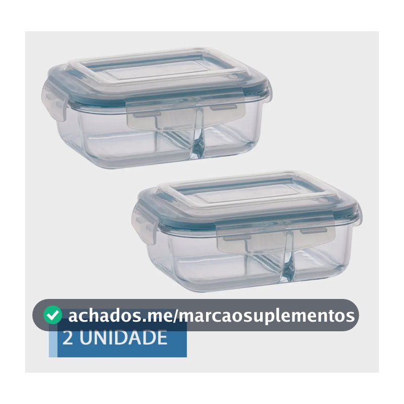 Jogo Com 2 Potes 640ml Divisória Hermético Marmita Microondas Vidrio Quality House / Univendas