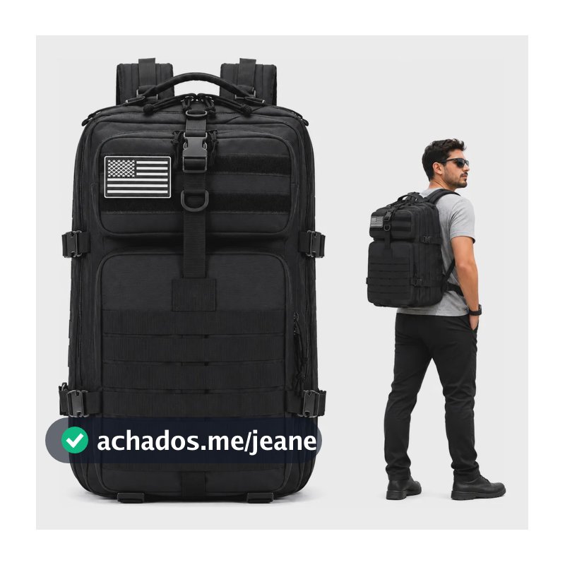 Mochila Tática Grande Resistente 50l Para Viagem Aventura Preto