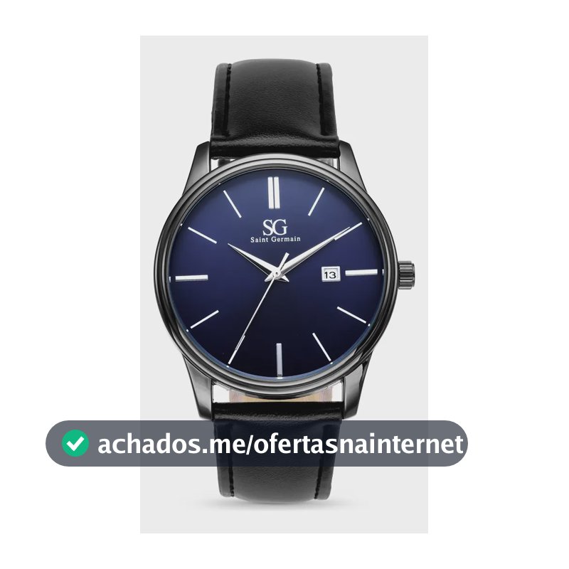 Relógio Masculino Couro Azul Caixa Prata Saint Germain 42mm Preto Azul-marinho