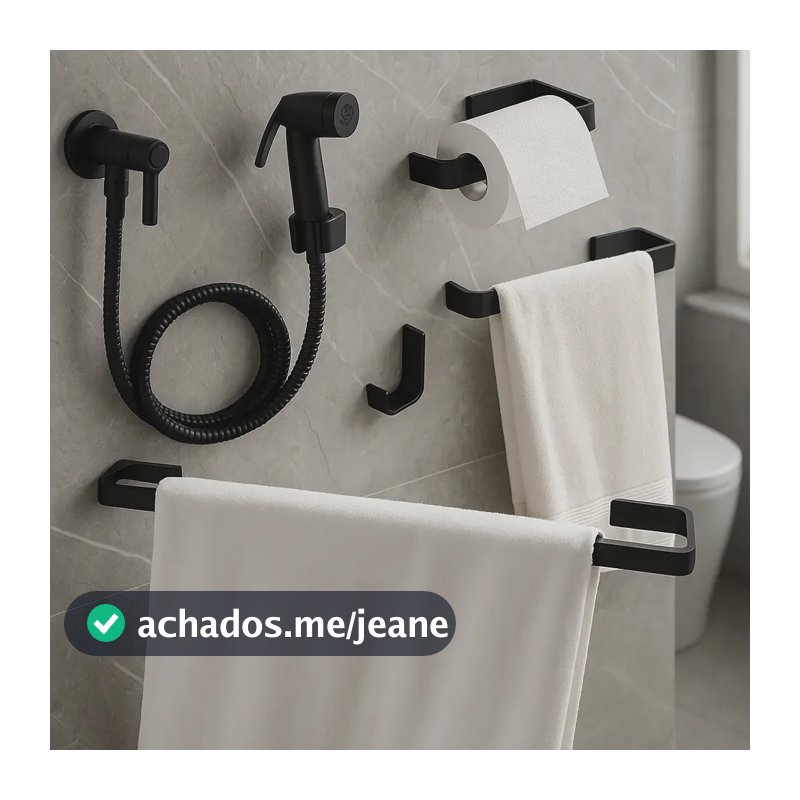 Kit De Banheiro Preto Com Ducha Higiênica - Porta Toalhas Preto
