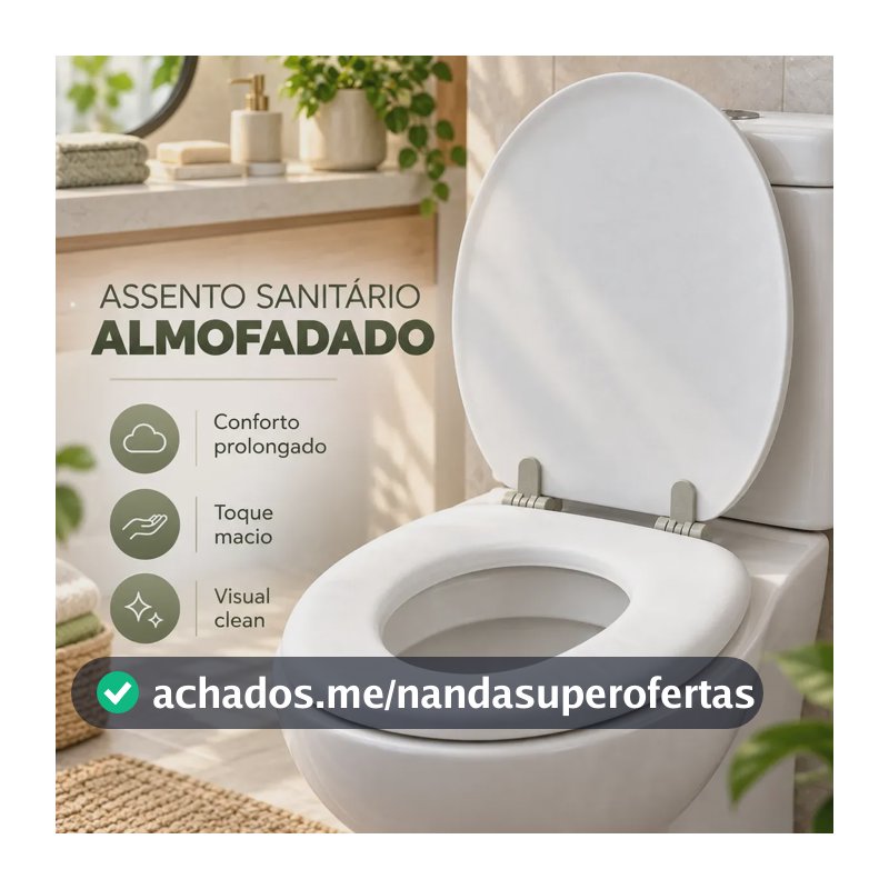 Assento Sanitário Almofadado Com Tampa De Vaso Banheiro Oval Universal Confortável Branco VIVATUTTO