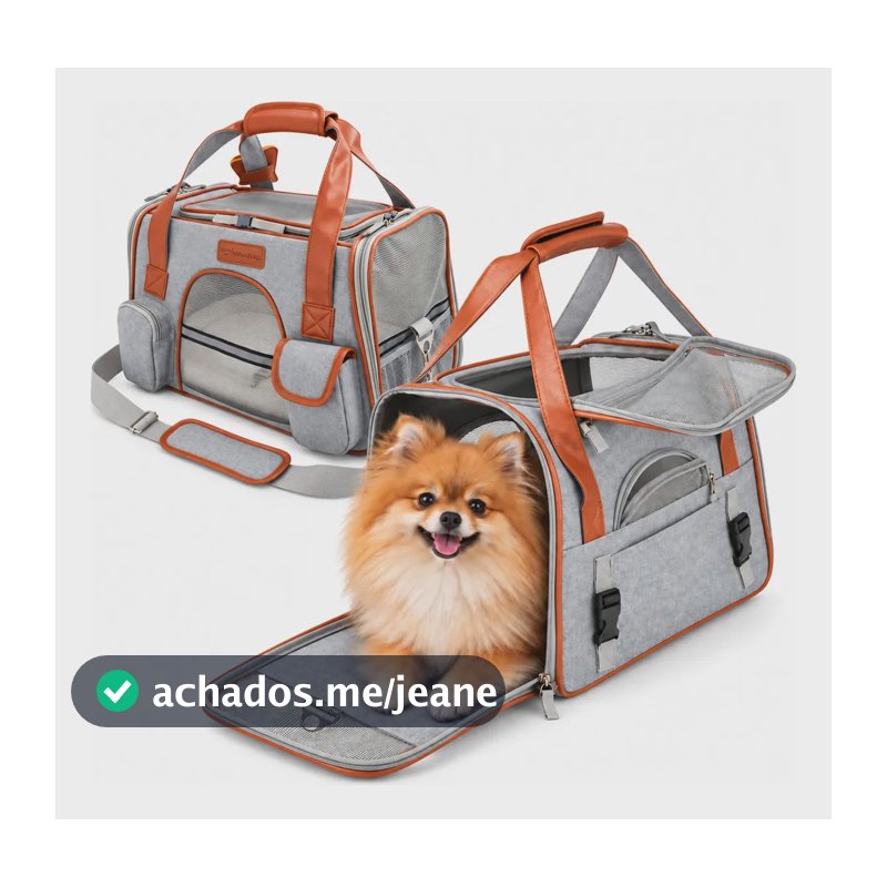 Bolsa Ninabag Pet para Viagem de Avião com Ventilação e Tapete Cinza-Claro