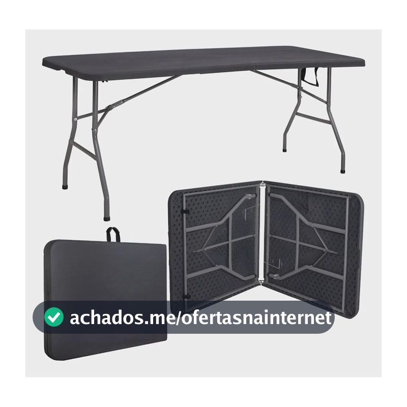 Mesa Dobrável Vira Maleta Com Alça Portátil 1.80m Para Camping Pesca Jardim Área Externa Ou Interna Salão De Festas Gourmet Cor Preto Luvinco