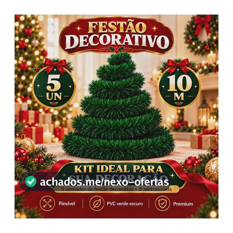 Festão Arvore de Natal Cheio Grosso Flexível Decoração De Natal 10 Metros Verde Varal Natalino 5 Peças 2m x 9cm - Petite Flô