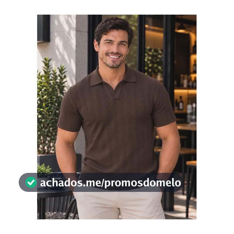 Camisa Polo Italiana Masculina Sem Botões Em Tricot Marrom G