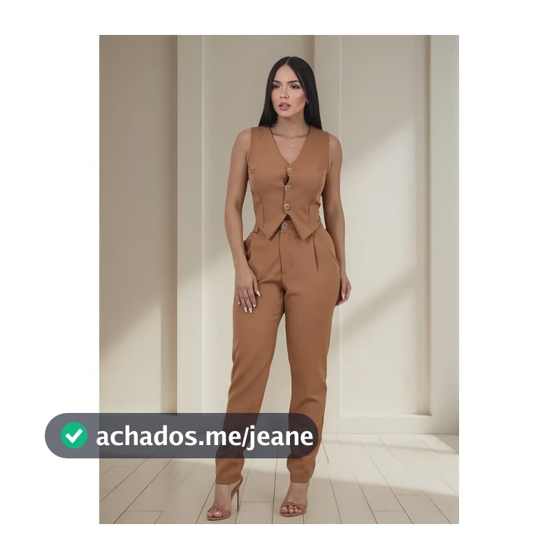 Conjunto Calça Skinny Alfaiataria Feminino Colete Social Chocolate Liso Gg