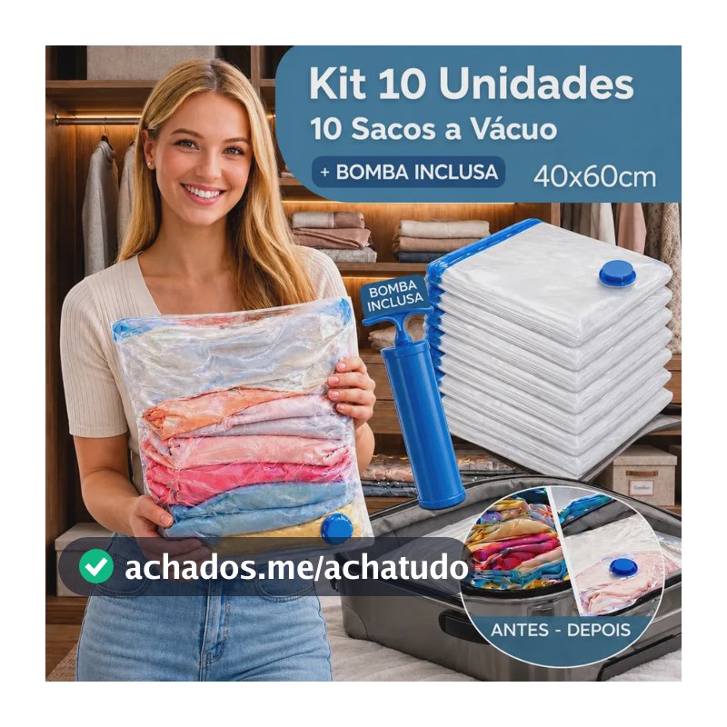 Kit 10 Sacos A Vácuo 40cmx60cm Kit Com Bomba Organizador De Roupas Viagem Casa Mala Otimização De Espaço