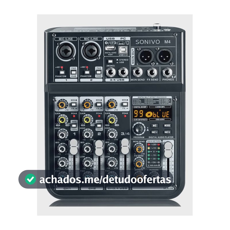 Mesa de Som Digital M4 de 4 Canais Com Bluetooth e 99 Efeitos DSP