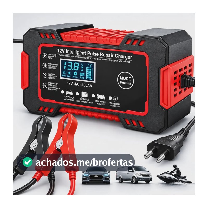 Carregador Inteligente De Bateria Automotiva 12v 6a Bivolt Recupera Baterias 4ah A 100ah Todos Veículos Moto Carro Caminhão Barco Woosh