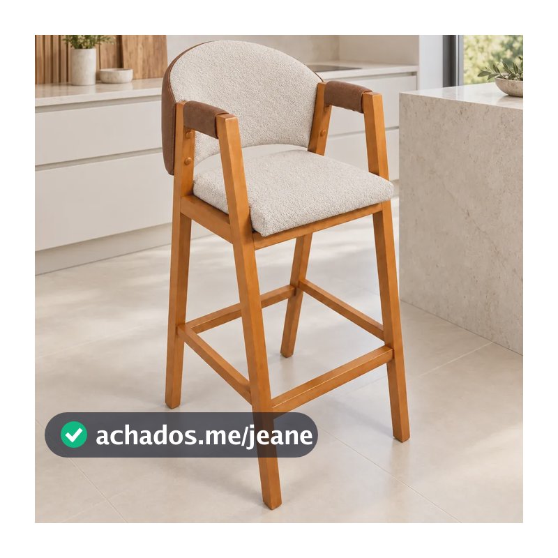 Banqueta Liz Estofada Área Gourmet Amadeirada House Inbox 100 Cm Linho Bege Com Corino Caramelo