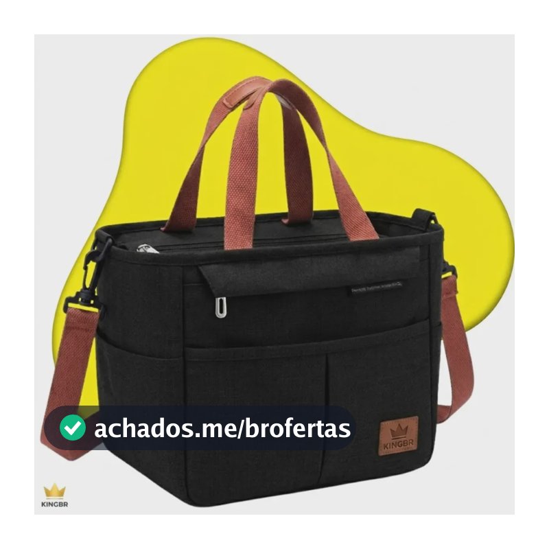 Bolsa Térmica Lancheira Marmita Kingbr Com Alça Transversal Bolsos Organizadores Espaçosa Conserva Temperatura Para Trabalho Academia Viagem Resistente Reforçada Prática Cor Preto