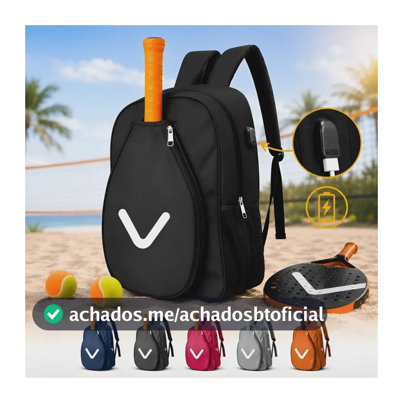 Raqueteira Mochila Porta Raquete Beach Tennis Reforçada Preto