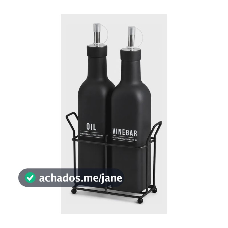 Conjunto Galheteiro De Vidro 275ml 2 Peças Preto C/ Dosador