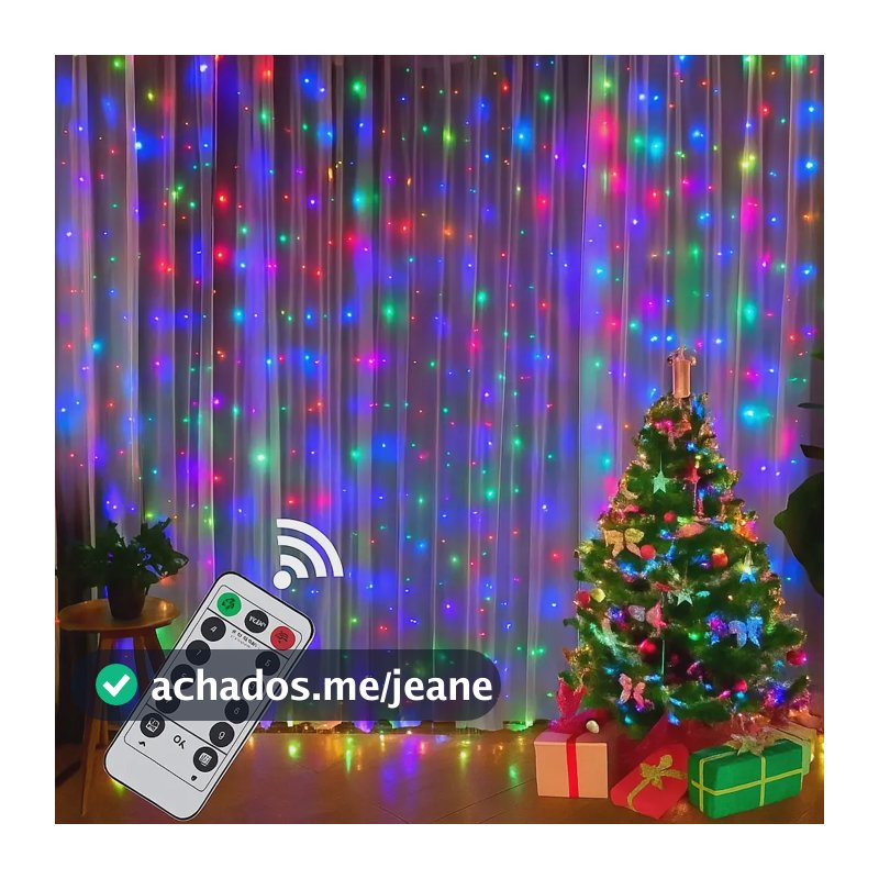 Cortina Luz 300 Leds 3x3 M Pisca Pisca Festa Decoração Natal Colorido Bivolt