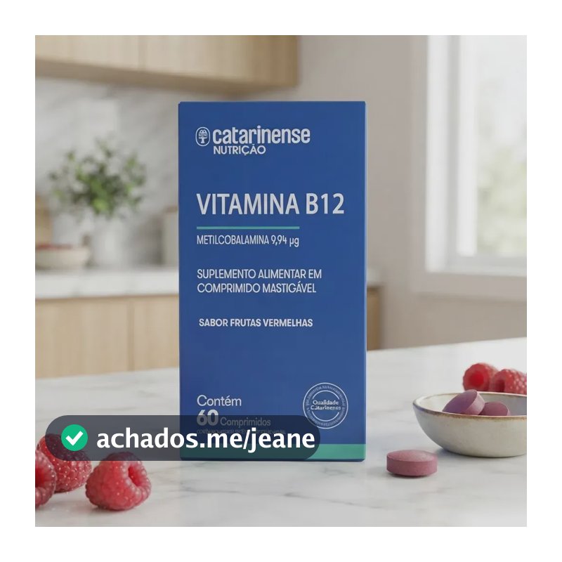 Vitamina B12 Catarinense (Metilcobalamina) c/60 Comp Mastigáveis Sabor Frutas Vermelhas