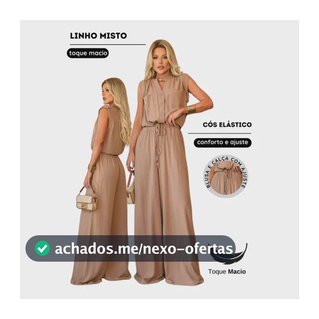 Conjunto Feminino Pantalona E Camisa Sem Mangas Linho Misto