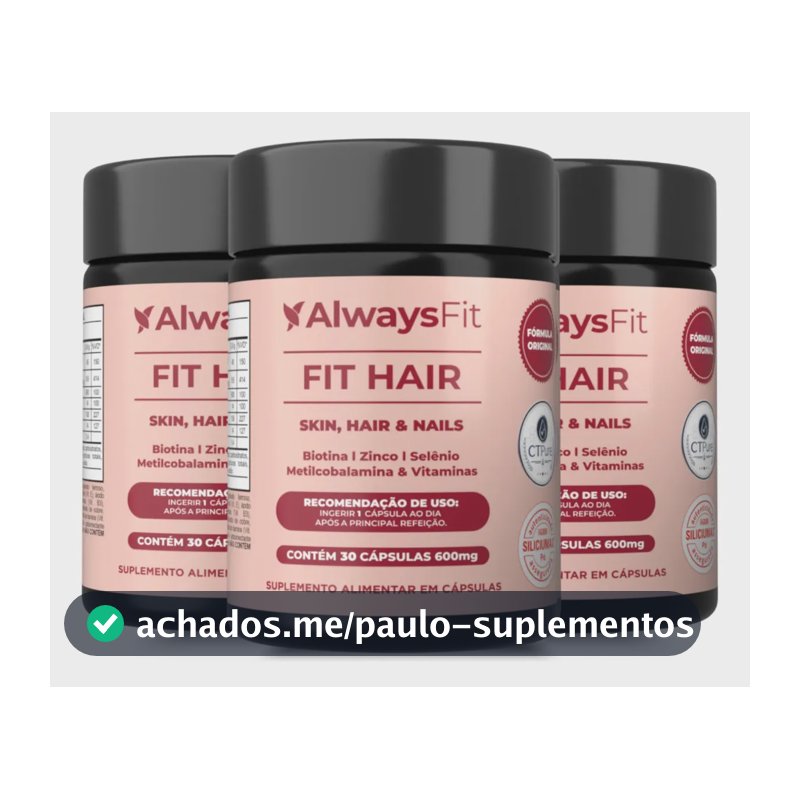 Vitamina Always Fit Fit Hair para Cabelo e Unhas, em Cápsula, Kit com 3 Potes de 30 Cápsulas