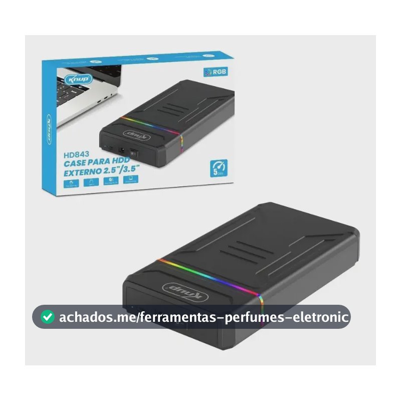 Case Hd Ssd Externo Usb 3.0 Sata 2,5/3,5 4tb Com Fonte Knup