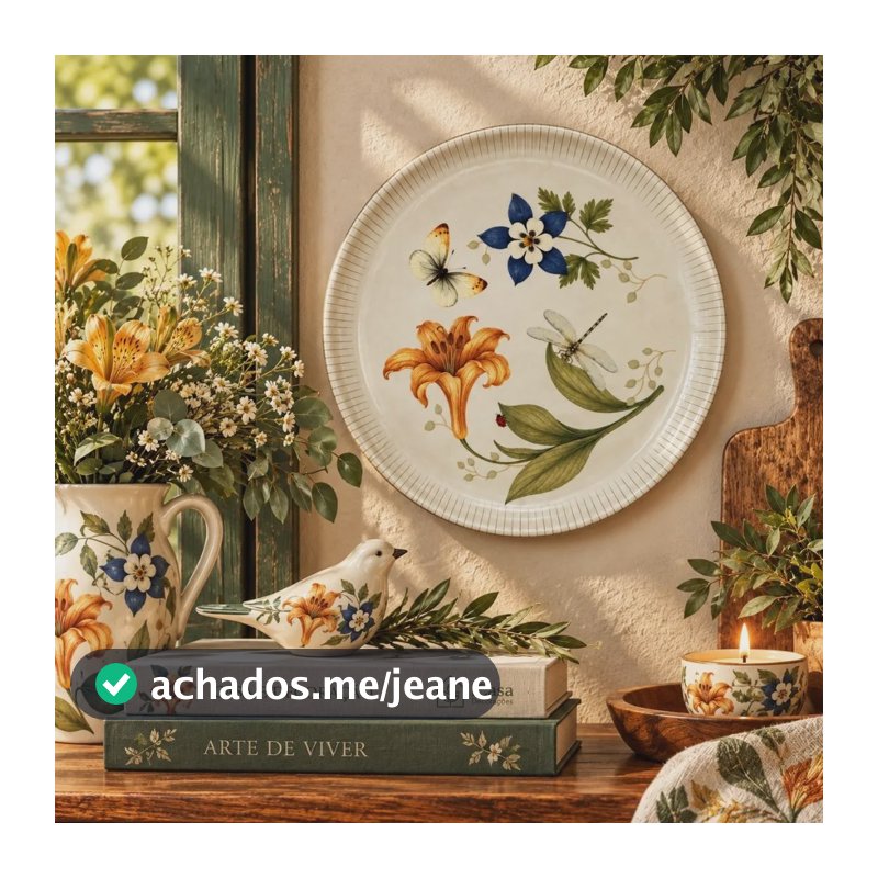 Prato Parede Decorativo Porcelana Com Suporte Ø21,5cm Lírio Branco 00228 Prato Parede Decorativo Suporte Gancho Porcelana Cerâmica Pássaro Mandala Aves Tucono Azulejo