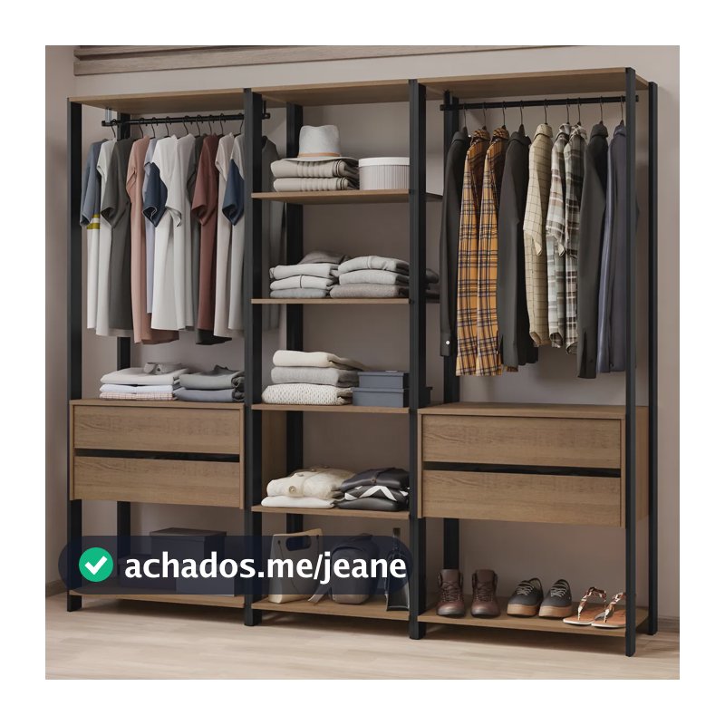 Guarda-roupa Closet Modulado Valencia 199cm Madesa Rp 02 Cor Rustic/Preto MDDR0300027K