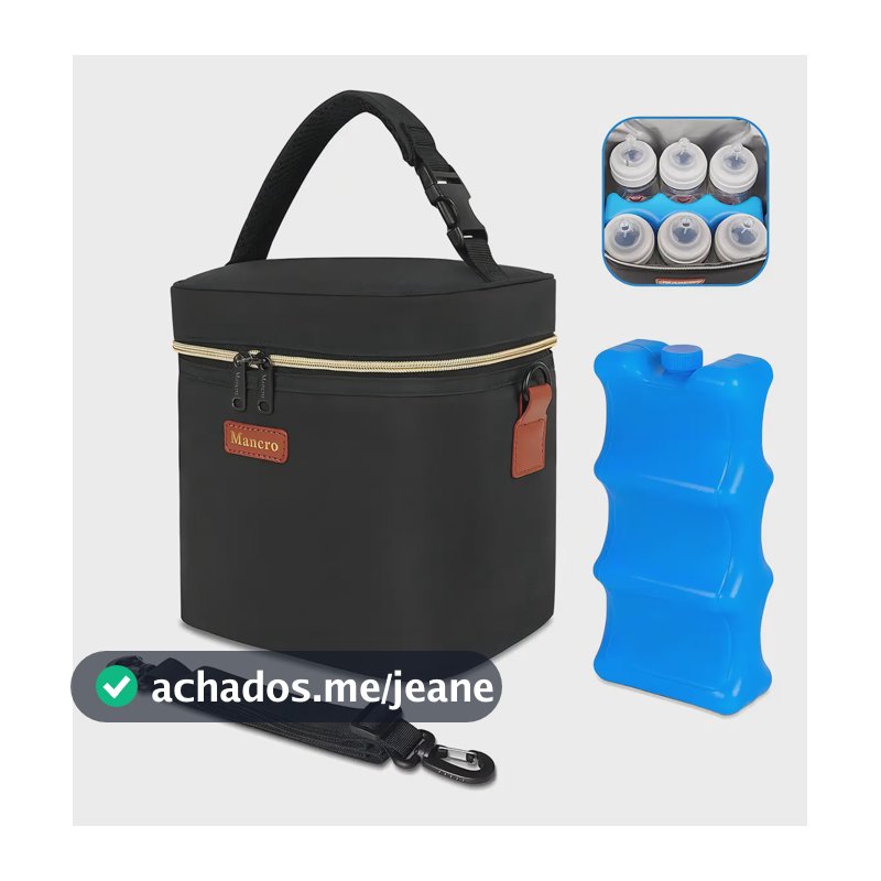 Bolsa Térmica Para Leite Materno Porta Mamadeira Com Gelo Reutilizável Conservadora De Leite Maternidade Amamentação Lancheira Térmica Para 6 Garrafas 9oz Mancro 9841 Preta Preto