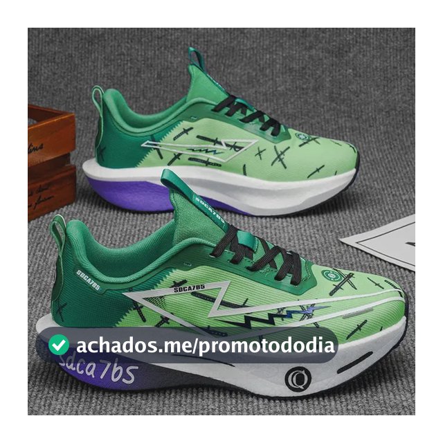 Tênis De Corrida Com Solado Alto Macio Masculino Verde Geométrico 42