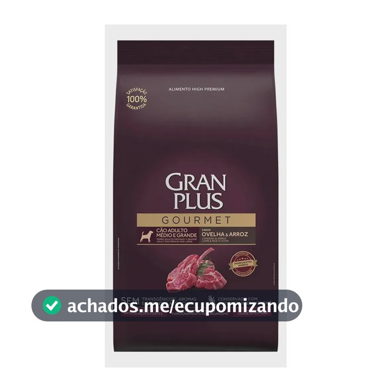 Gran Plus Gourmet Alimento para cão adulto de raça média e grande sabor ovelha e arroz em sacola de 15kg