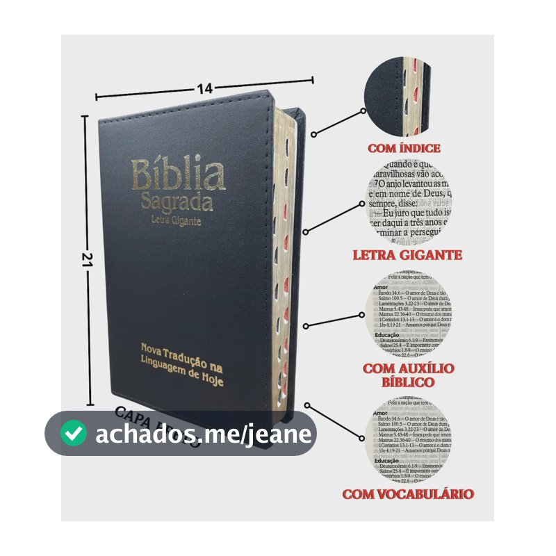 Bíblia Sagrada Letra Gigante Versão Ntlh Nova Tradução Linguagem De Hoje Fácil Simples Luxo Índice Lateral Capa Preta