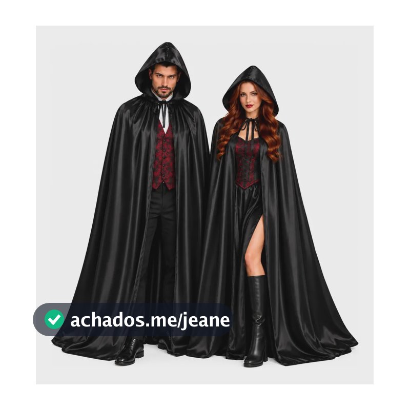 Capa De Bruxa Vampiro Drácula Fantasia Halloween Capuz Adult Preto 1,80