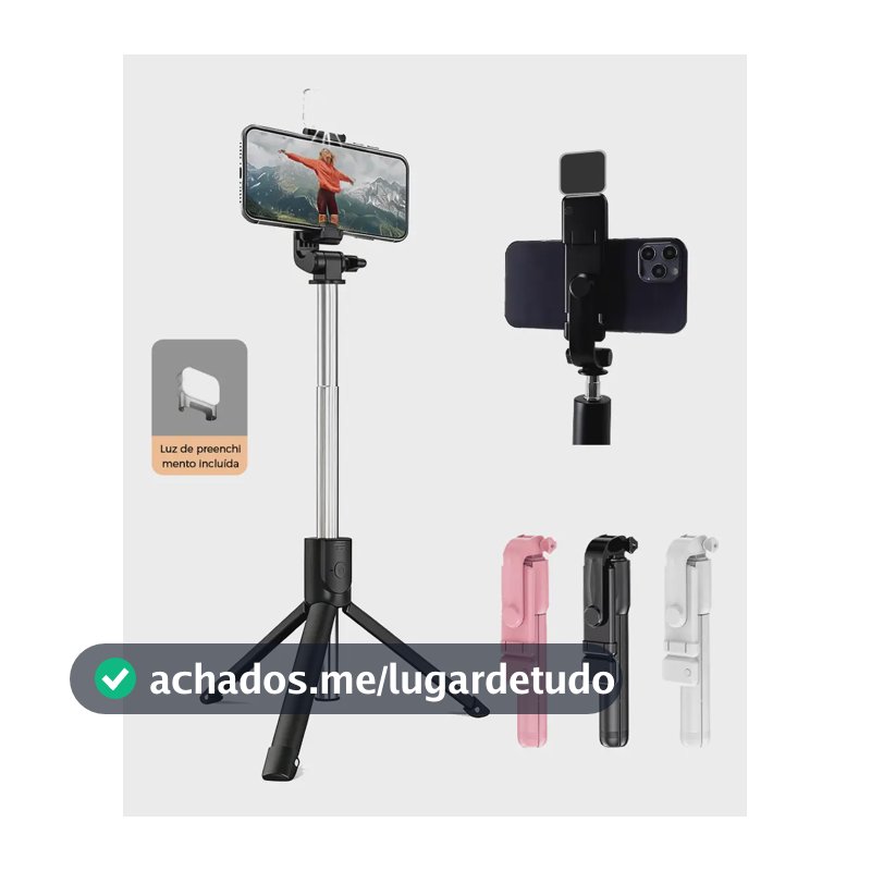 Bastão Pau de selfie Tripé Retrátil Com Luz LED Controle Bluetooth Celular, Tripé Bastão De Selfie Extensível, Preto, Branco, Rosa