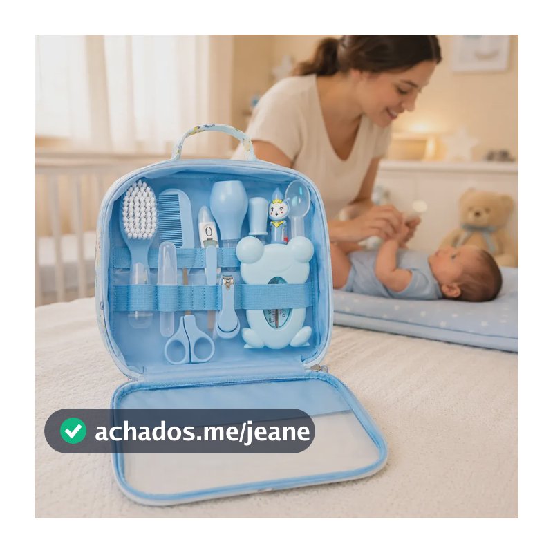 Kit Cuidados E Higiene Bebê Recém Nascido 13 Peças Azul Bolsa Maternidade Termômetro Digital Escova Pente Cortador Unha Aspirador Nasal Enxoval Acessórios Presente Segurança Louis Riel Acustico
