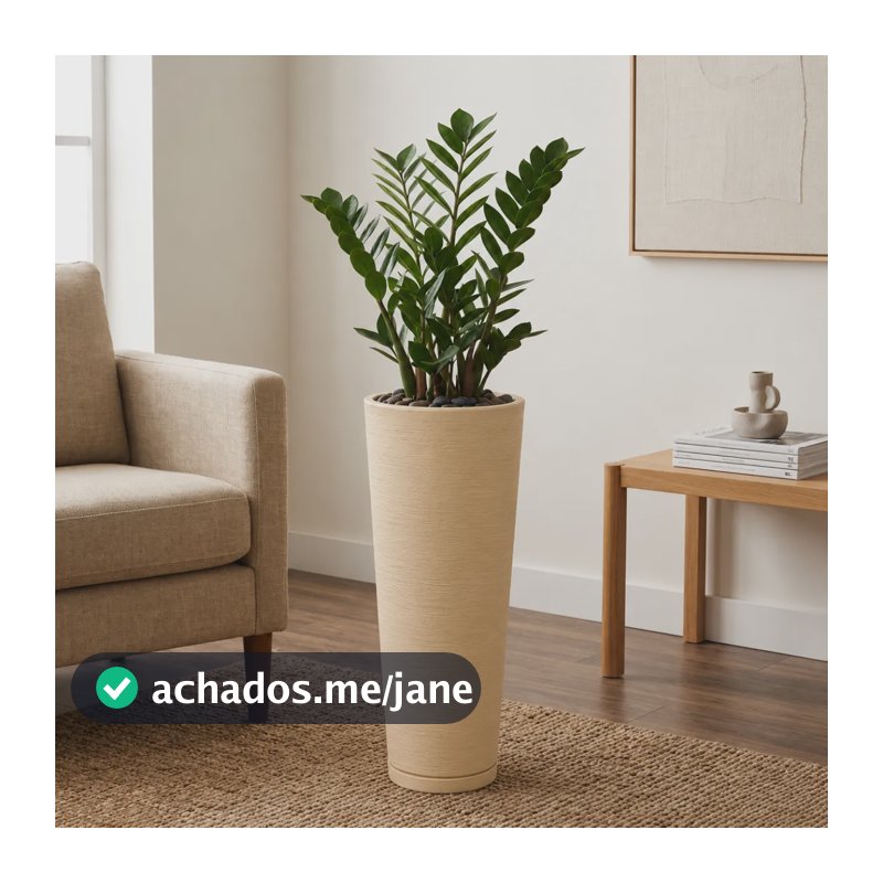 Vaso Para Plantas Polietileno Coluna Ibiza Alta Com Prato Bege Escovado