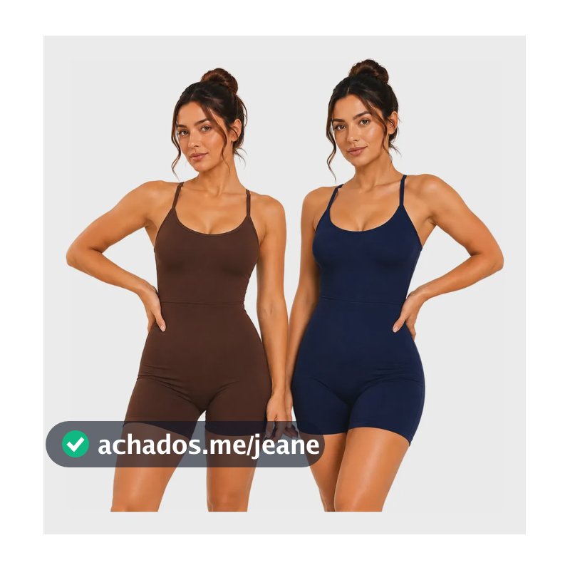 Kit 2 Macaquinho Fitness Feminino Curto Academia Treino Marrom E Azul M