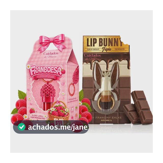 Kit Gloss Hidratante Labial Franboesa + Gloss Labial Lip Bunny Triple Chocolate - Fran By Franciny Ehlke - Cuidados de maria